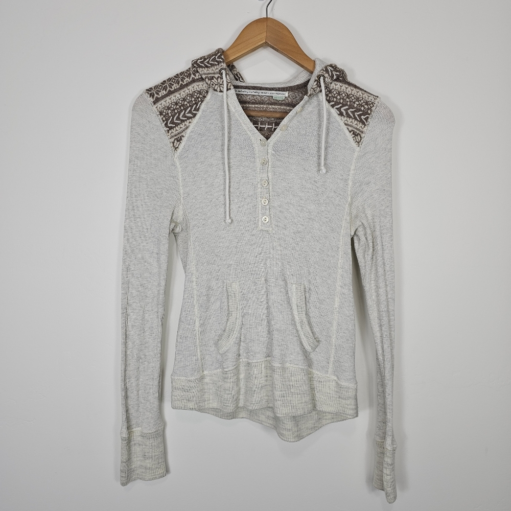 Anthropologie Saturday Sunday Wool Blend Waffle Knit Fair Isle Hood Henley